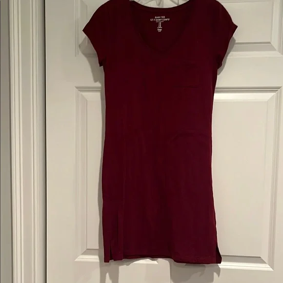 Burgundy V-Neck T-Shirt Dress - Picture 1 of 1
